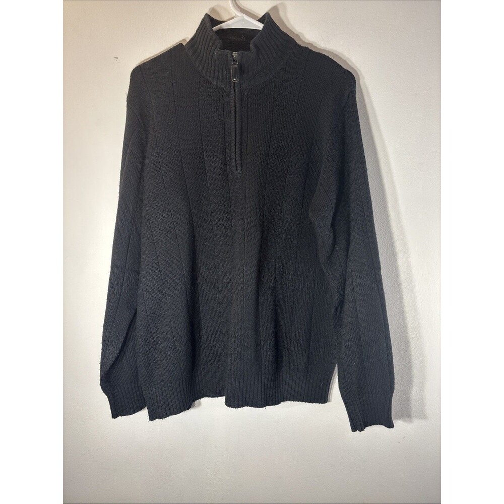 Oscar De La Renta Mens 1/4 Zip Ribbed Knit Sweater Black Long Sleeve Sz M